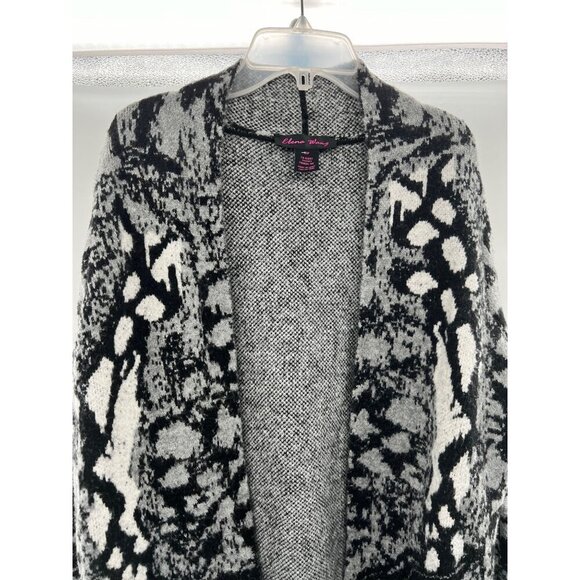Elena Wang Snake Print Knit Cardigan Open Front Gray/Black Size Small Pockets - Picture 2 of 9